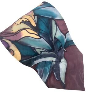 ROBERT DASKAL Mens Silk Tie Abstract Artsy Floral Teal Burgundy Purple 57x4